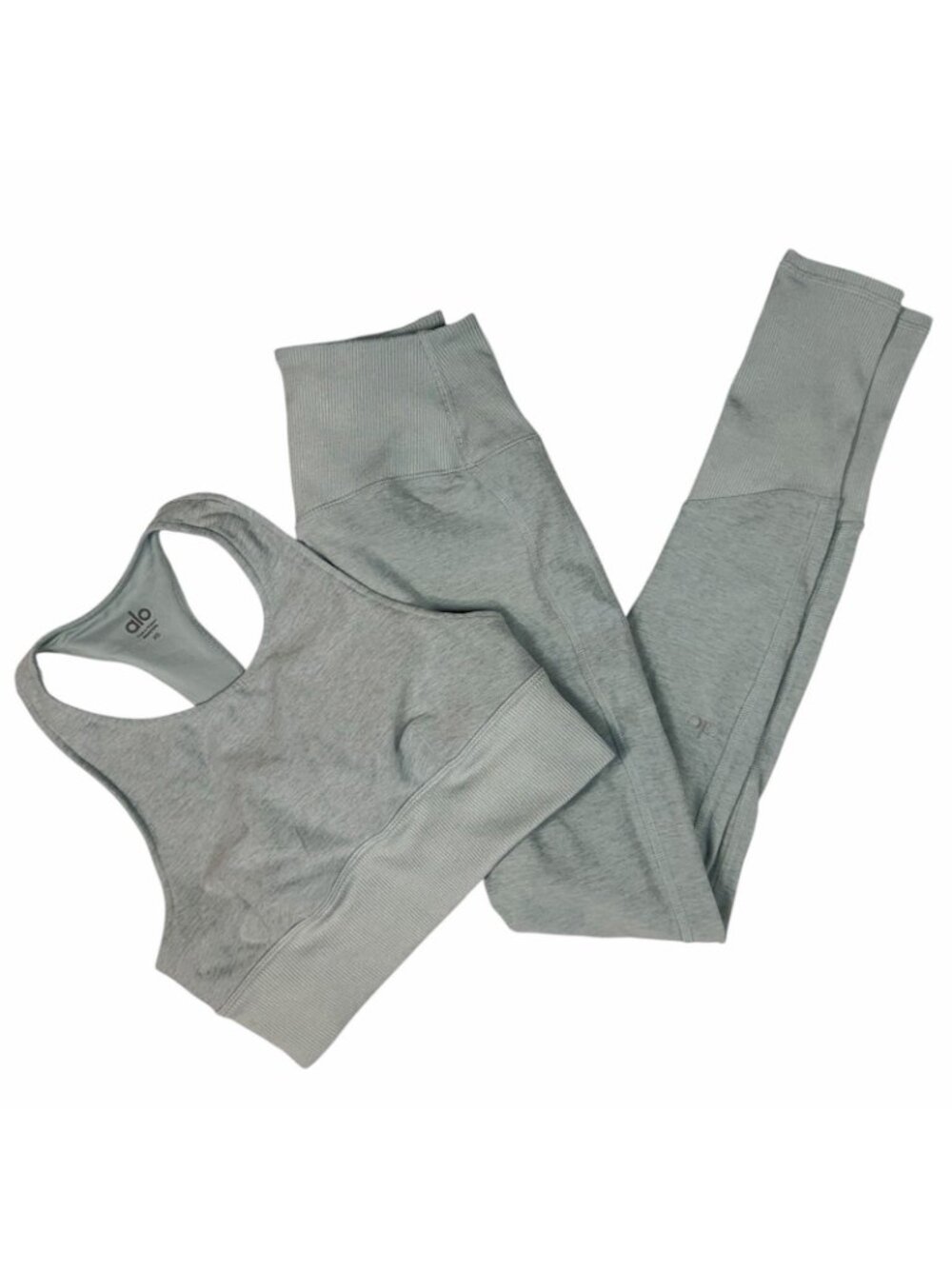 ALO Yoga Alosoft Matching Set XS Serenity Sports Bra + Lounge Leggings Heathered - Picture 2 of 16